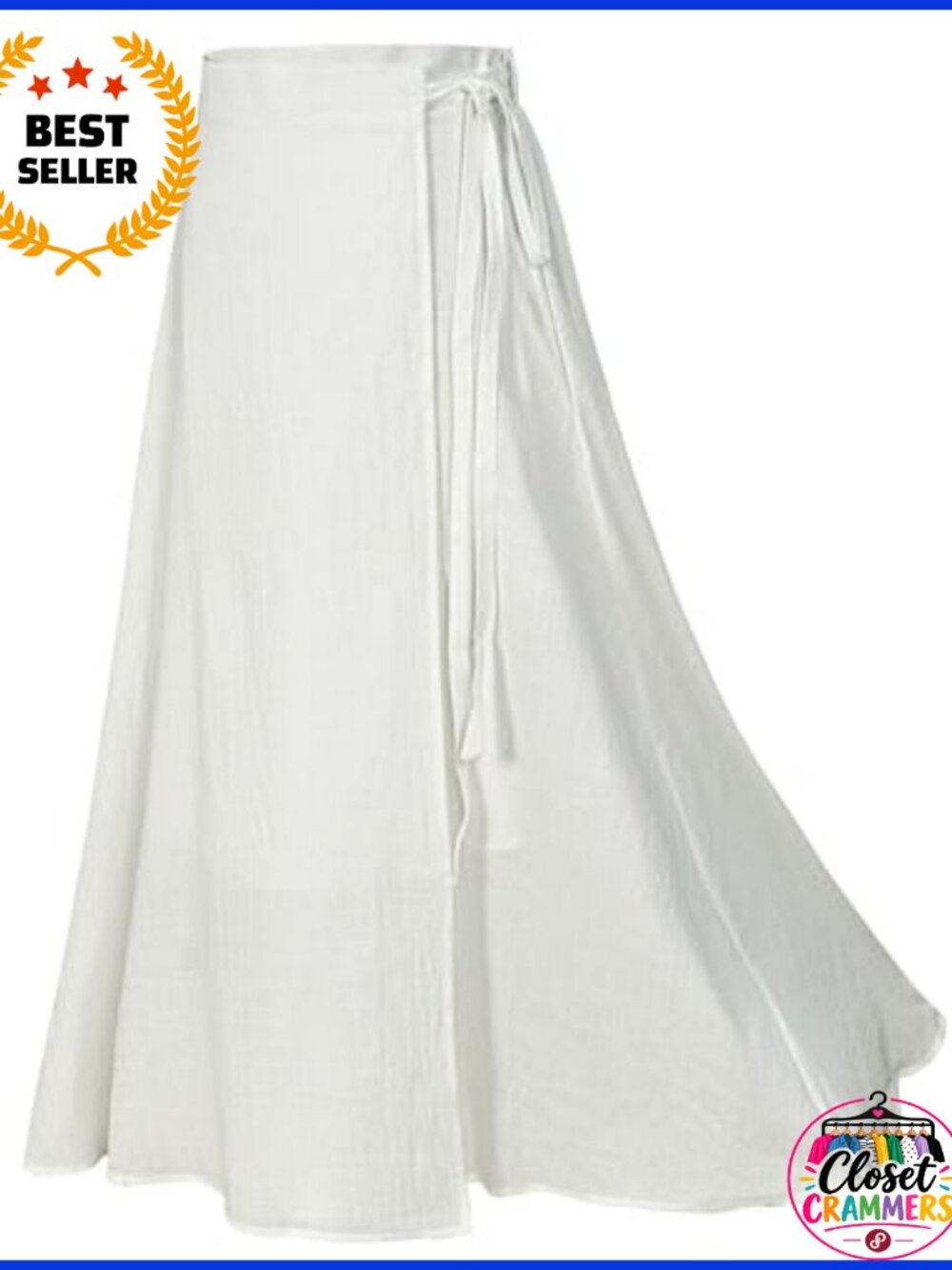 Linen Maxi Wrap Skirt Lace Up A-Line Flared Ankle Length